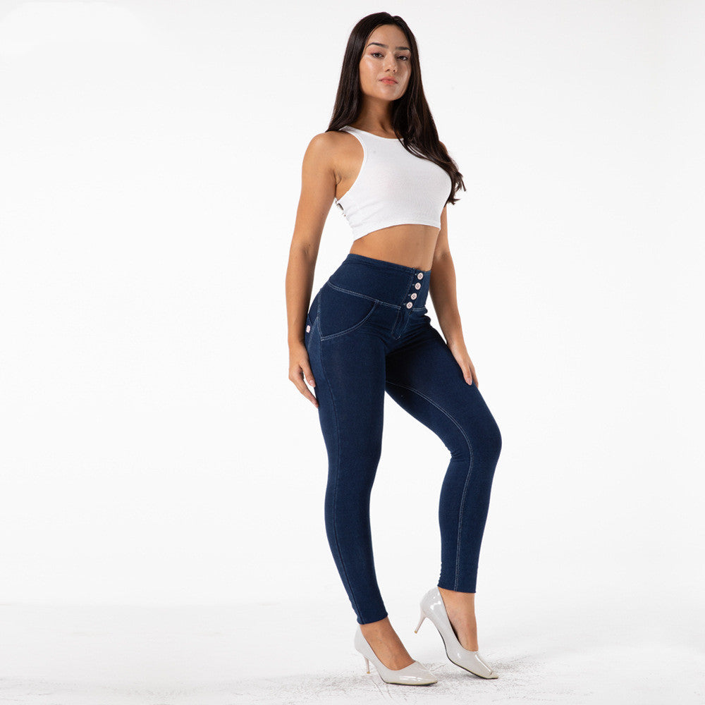 Vier Knöpfe Schöne Gesäß Frauen Fitness Jeans