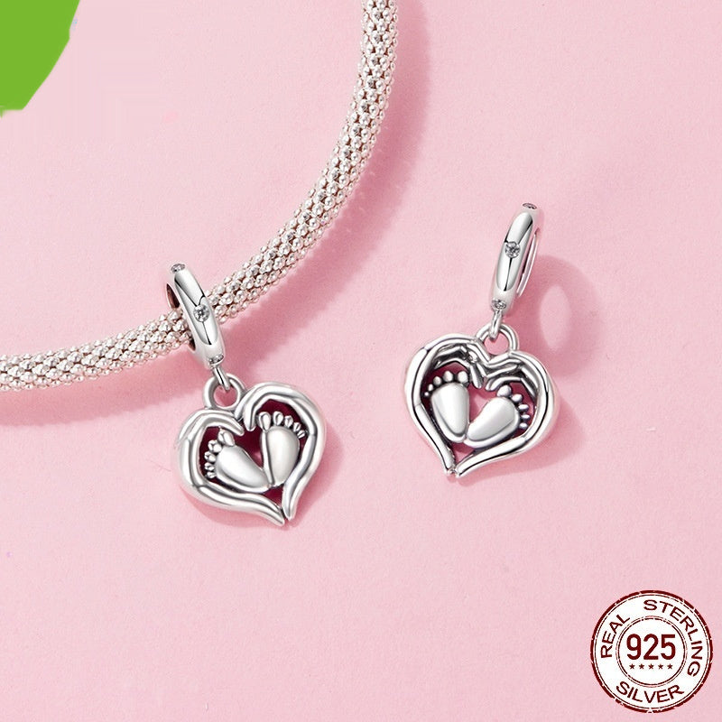 Guardian Anhänger 925 Silber Kreative Herz Fußabdrücke Perlen