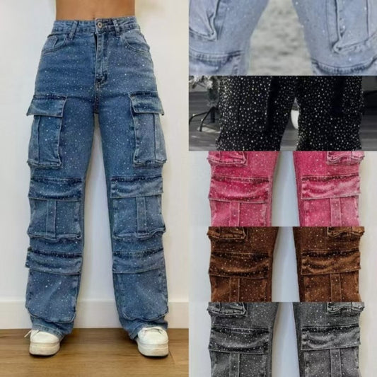 Lässige Jeans für Damen mit Taschen und Diamant-Overalls