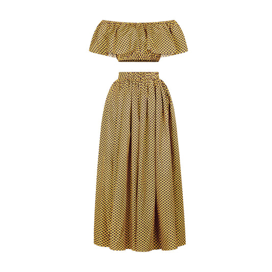 Zweiteiliger langer Rock mit geschlitztem Hals