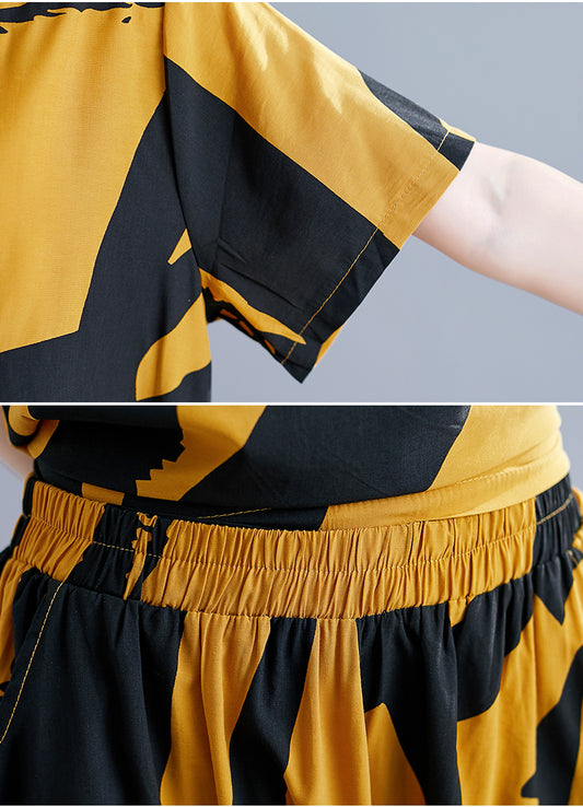 Kurzärmelige Haremshose aus Baumwolle und Leinen für Damen mittleren Alters