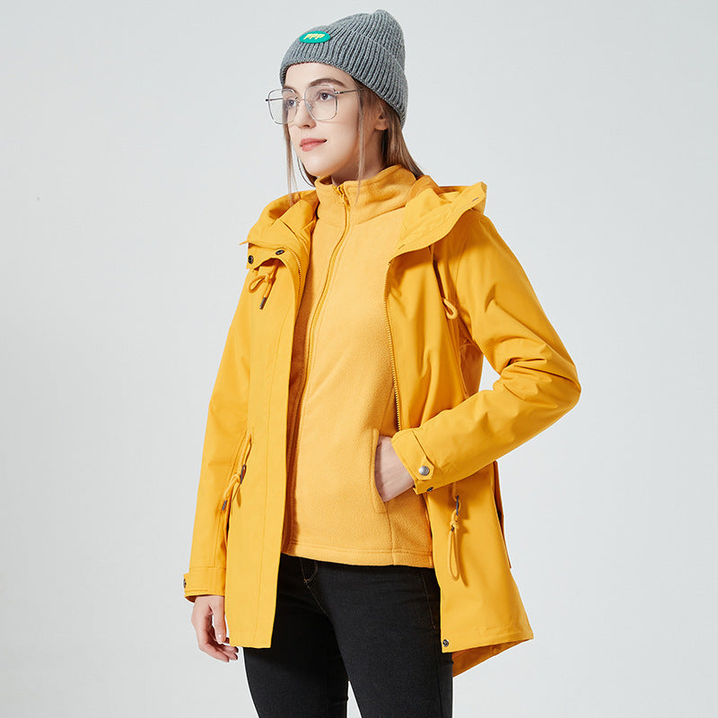 Women's Sweater Coat Zipper Cardigan Hooded Warm Three-in-one Shell Jacket