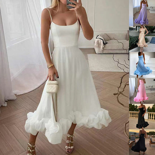 Bretelle alla moda con grande fiore altalena gonna a trapezio con fiori tridimensionali abbigliamento donna