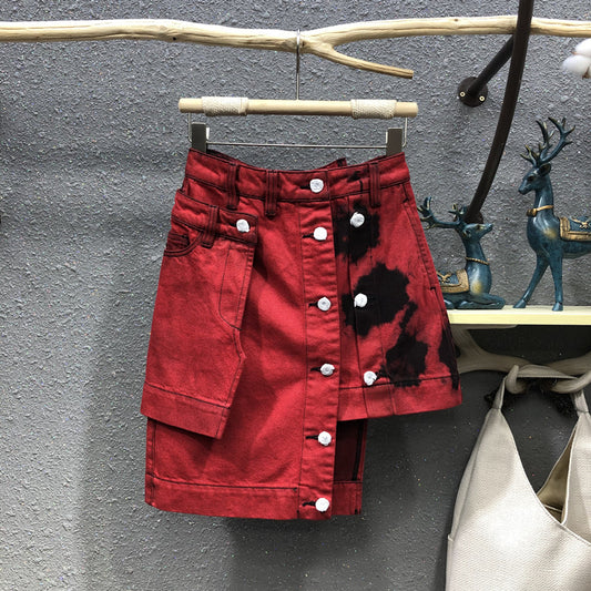 Doppelt gefärbter unregelmäßiger Jeansrock für Damen