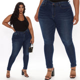 Plus Size Bleistift Slim Jeans Stretch Damen Denim Hose Blau
