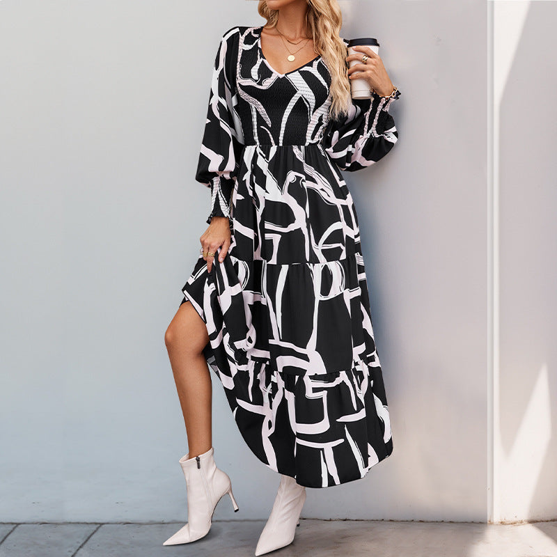 Europäisches und amerikanisches Kleid mit geometrischem Druck