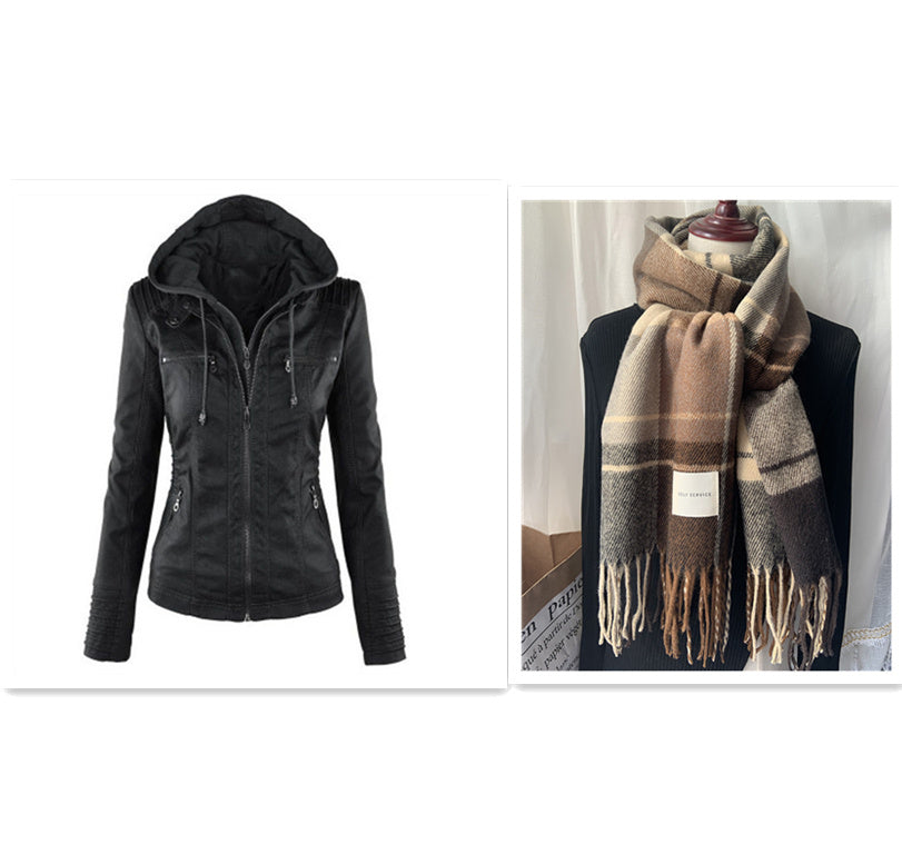 Giacca con cappuccio staccabile alla moda con tasche
