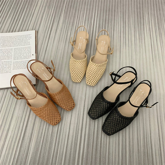 Sandali da donna con punta chiusa e traforata in tessuto vintage