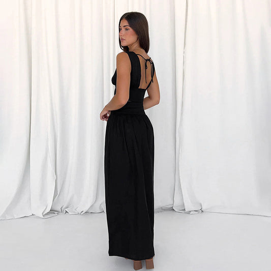 Abito a trapezio con vita alta e gilet, set da due pezzi per donna