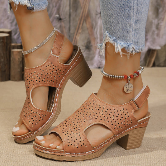 Sandali con tacco alto da donna, sandali con punta aperta e suola spessa, taglie forti