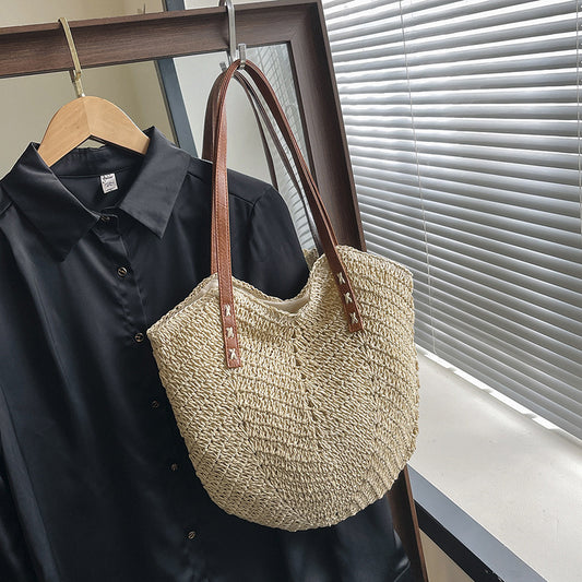 Borsa di paglia Borsa a tracolla per le vacanze Borsa tote intrecciata alla moda