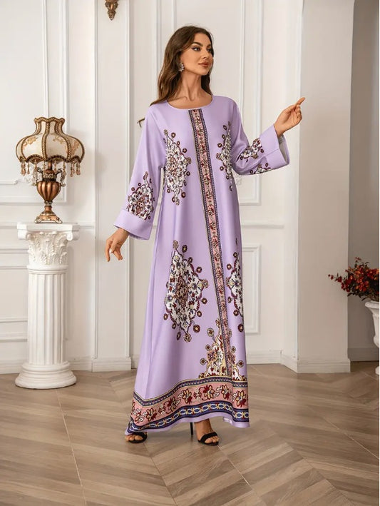 Elegantes langärmliges Abaya-Kleid mit Blumendruck