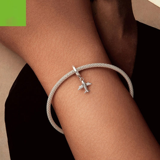 Ciondolo con perline in argento S925 con apertura e chiusura a forma di aereo