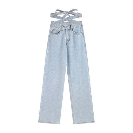 Modische, dünne, gerade Hose mit weitem Bein und lockerem Design und Trägern