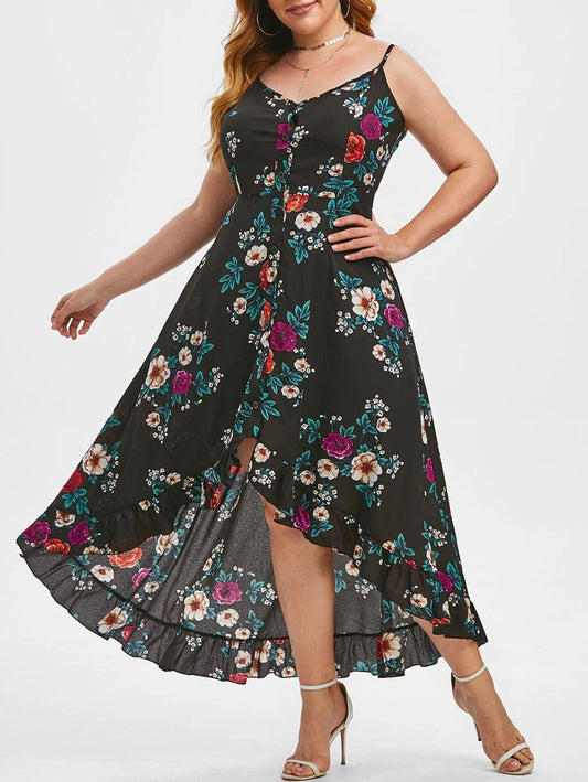 Großes Damen-Slingkleid mit unregelmäßigem Saum für den Frühherbst