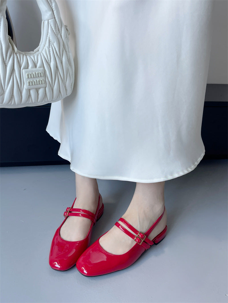 Women's Buckle Square Toe Leisure Semi-slippers Sandals
