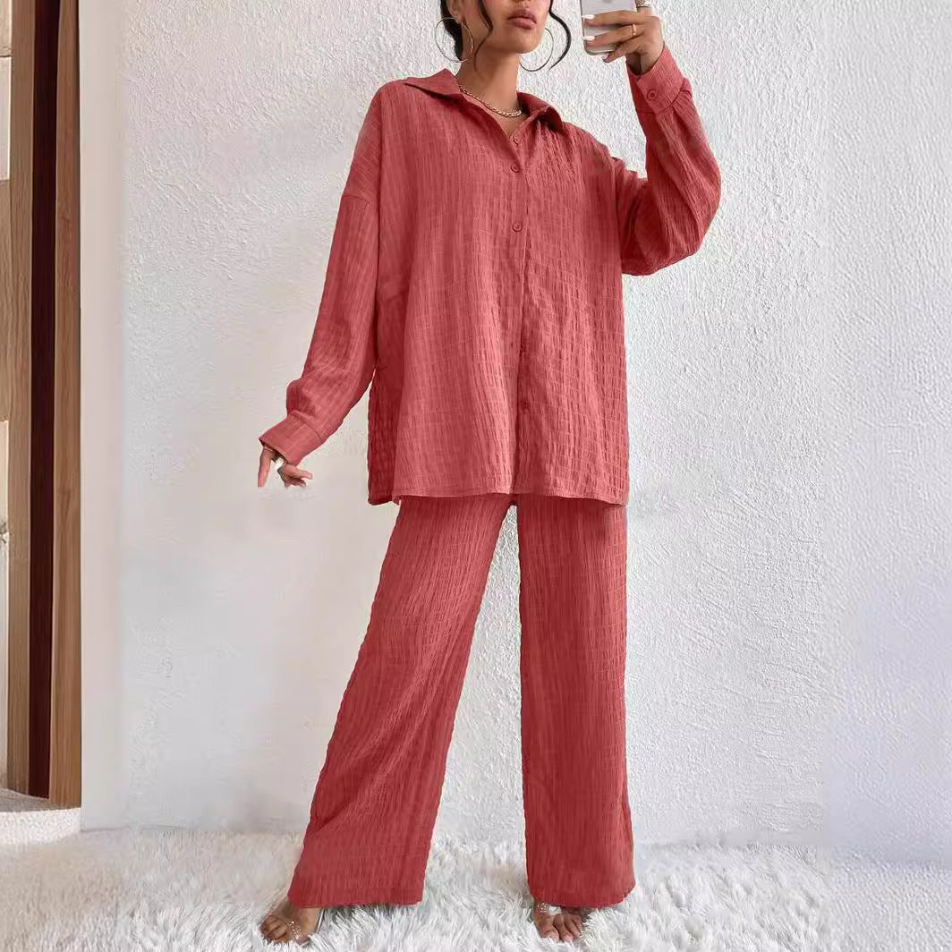 Pantaloni alla moda casual europei e americani in stile plissettato, manica lunga, risvolto, elegante, completo da donna