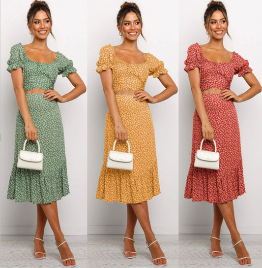 Gonna con stampa floreale e scollo tondo