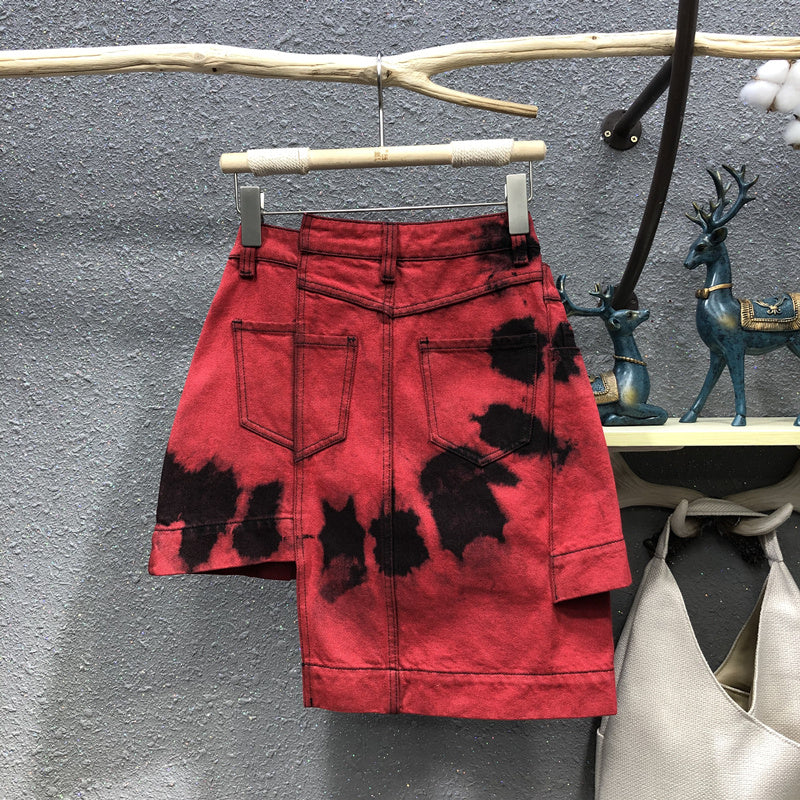 Double Dyed Irregular Denim Skirt For Women