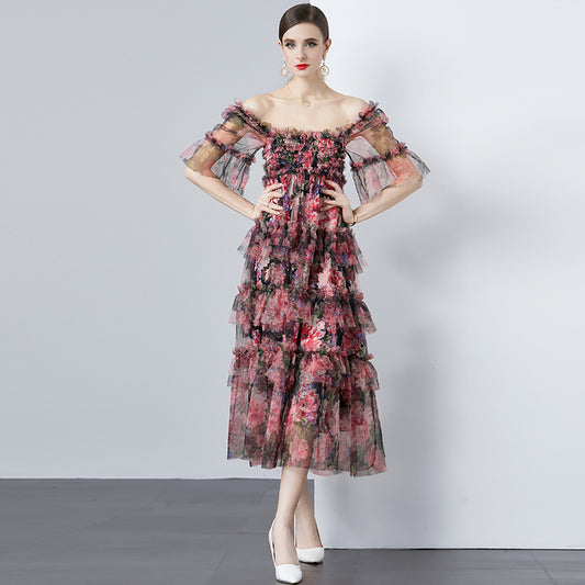 Abito da donna in stile vacanza con cuciture a rete