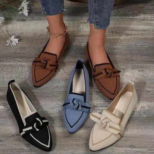 Scarpe piatte con fiocco e punta alla moda per le donne, in tessuto, traspiranti, slip-on, estive