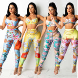 Pantaloni stampati alla moda sexy, completo casual a due pezzi