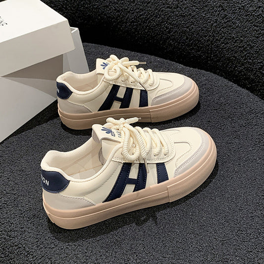 Scarpe sportive da tavola con lacci, versatili e casual, con suola spessa, per studenti