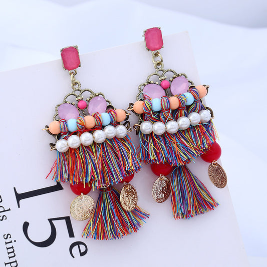 Orecchini fatti a mano con nappa di strass colorati