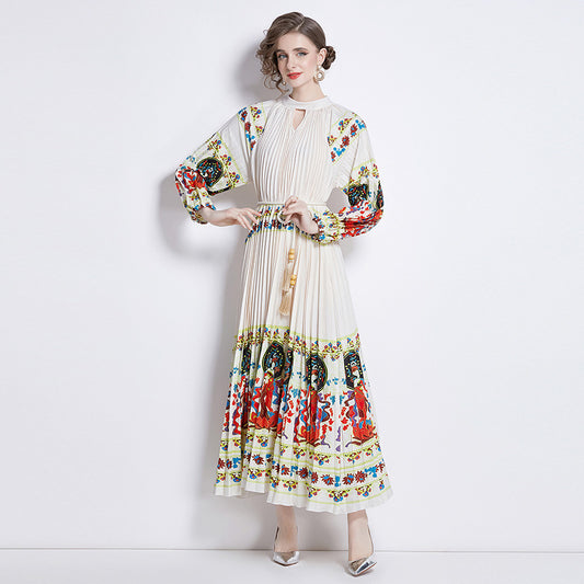 Plissiertes Kleid mit Quastengürtel für Damen