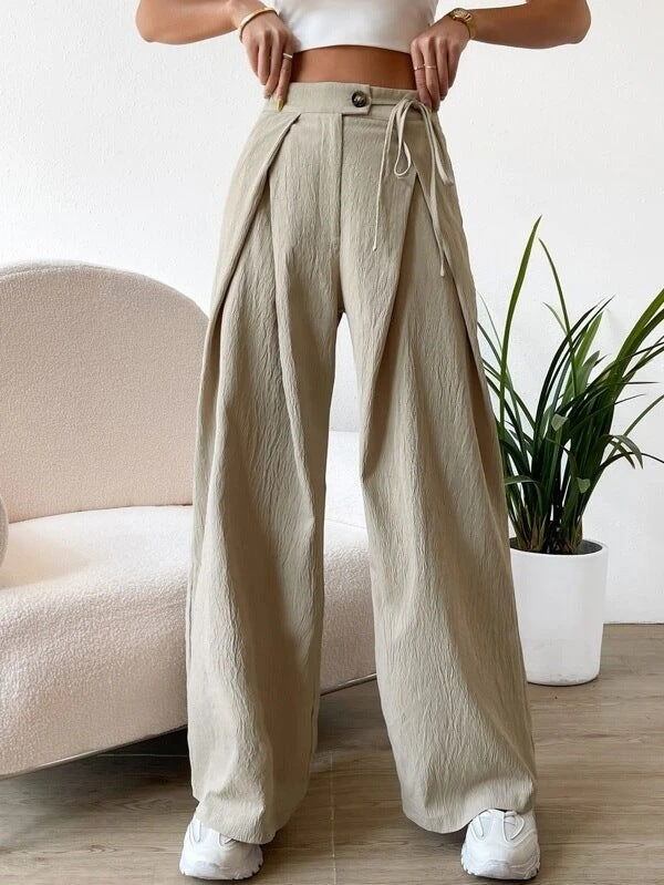 Pantaloni allacciati a vita alta, allacciati, patchwork, casual, gamba dritta