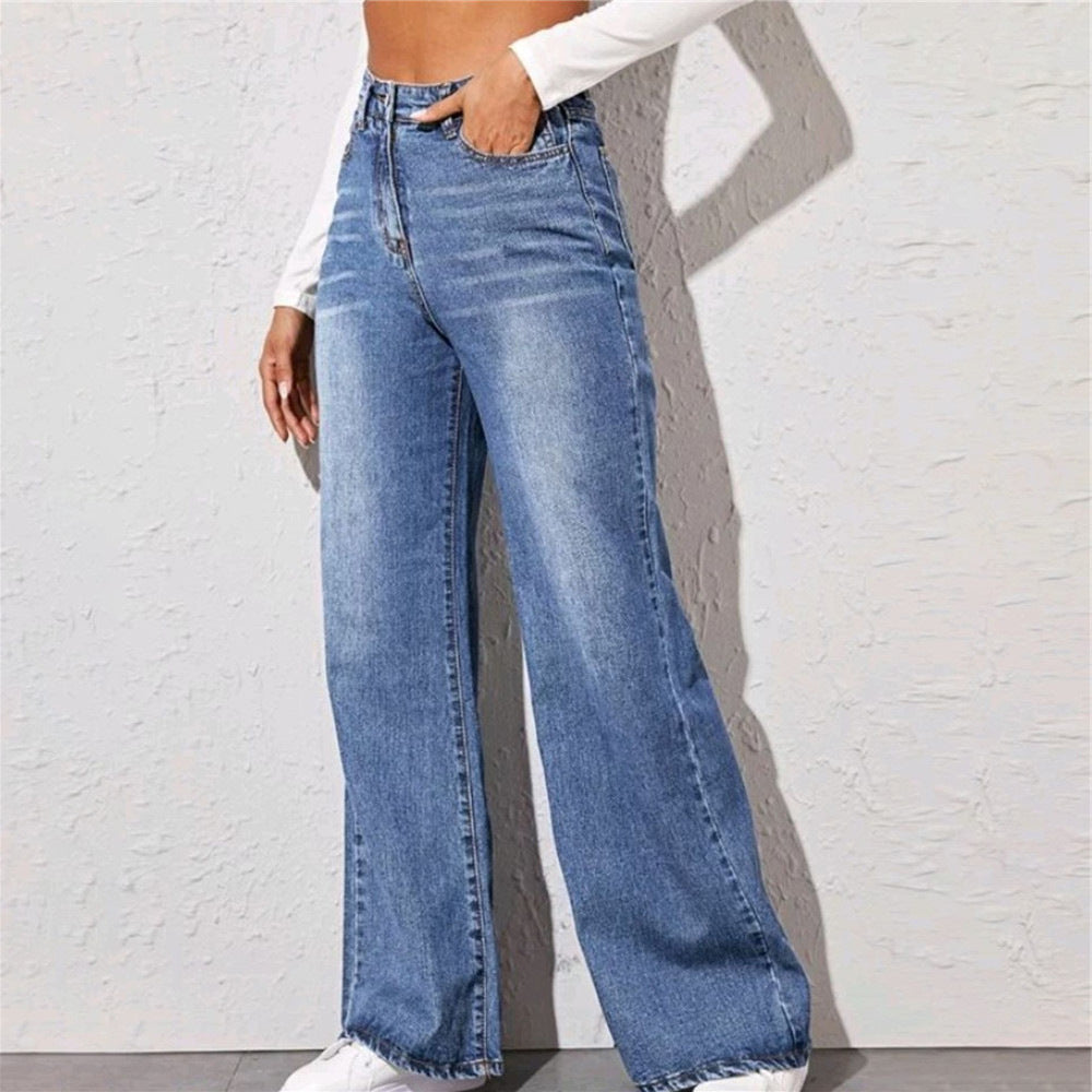 Lockere Jeans mit hoher Taille und weitem Bein für Damen