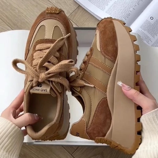Scarpe da papà retrò da donna con suola spessa e piattaforma versatile