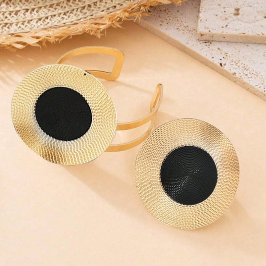 Elegante set di collana e orecchini in onice nero placcato oro 14K