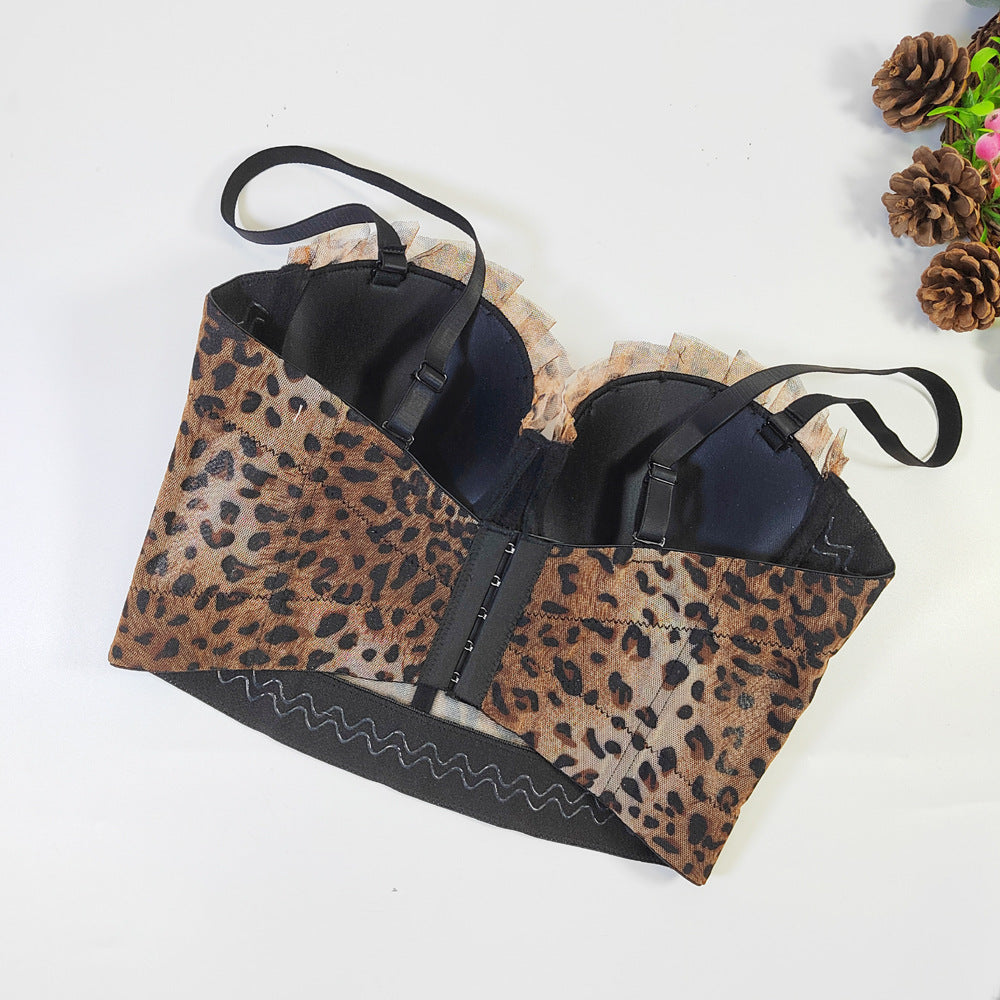 Reggiseno push-up con stampa leopardata e parte posteriore regolabile in pizzo