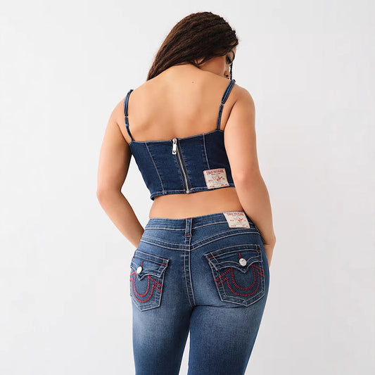 Jeans casual ricamati alla moda gotica vintage a vita alta