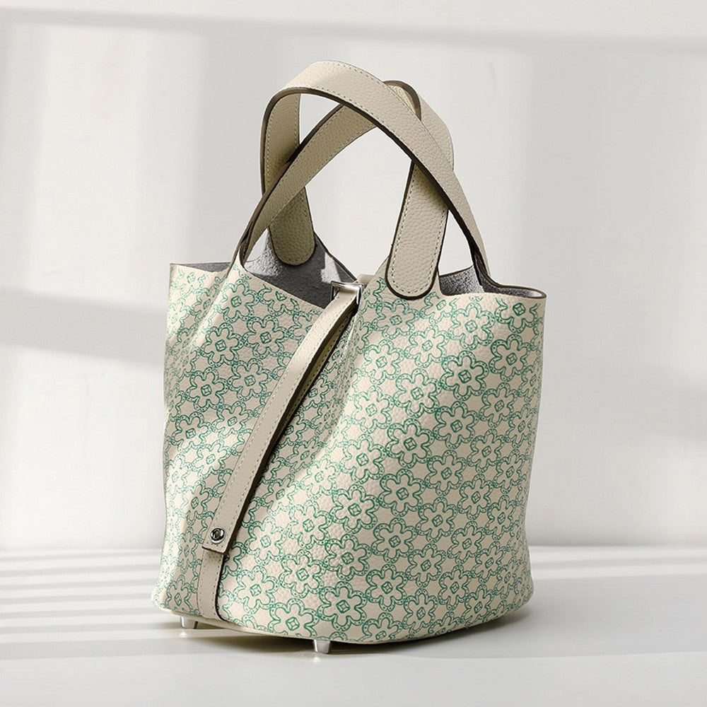 Cowhide Painted Vegetable Basket Portable Women's Bag Adjustable Shoulder Strap