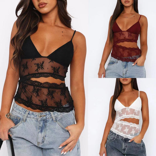 Canotta da donna con scollo a V, in pizzo, con cuciture sulla schiena, piccola, senza spalline, in colore caramella, bralette