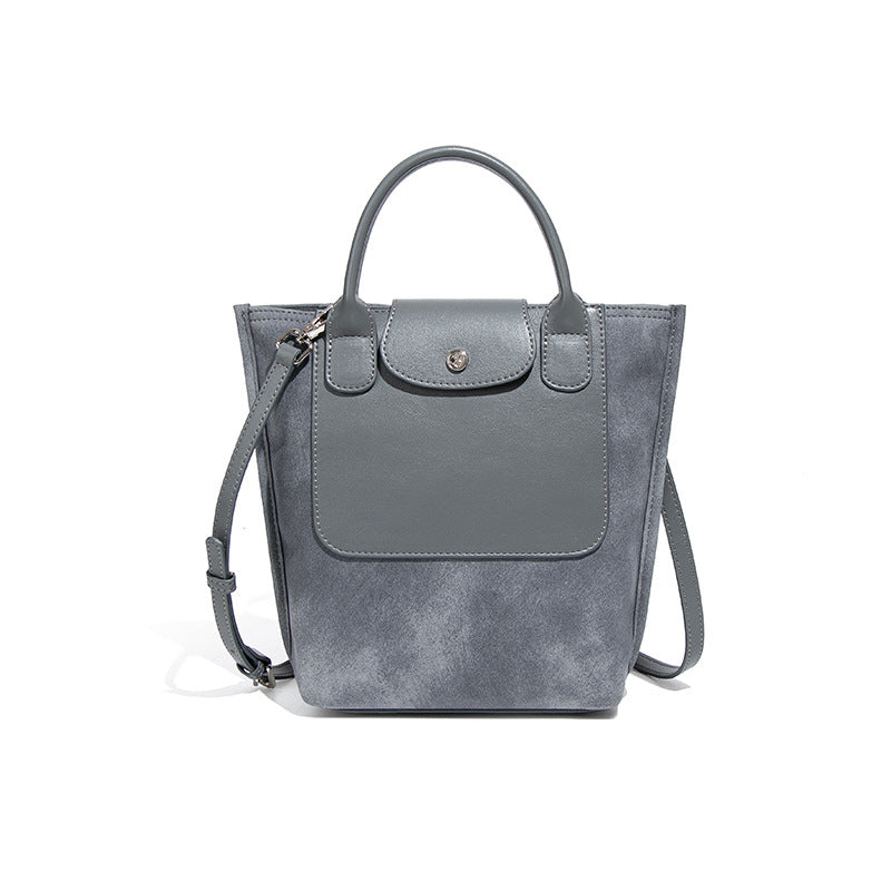 Borsa a secchiello monospalla con cuciture in pelle scamosciata da donna