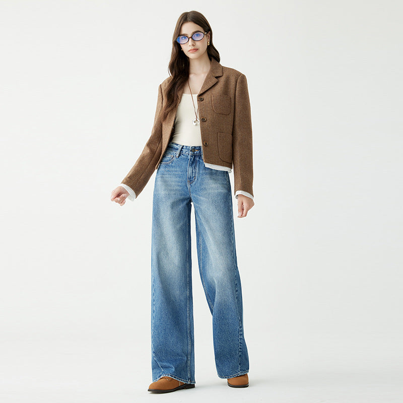 Pantaloni da donna a vita alta con laccetti stretti, dritti, gamba larga, coordinati