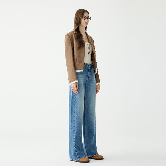 Pantaloni da donna a vita alta con laccetti stretti, dritti, gamba larga, coordinati