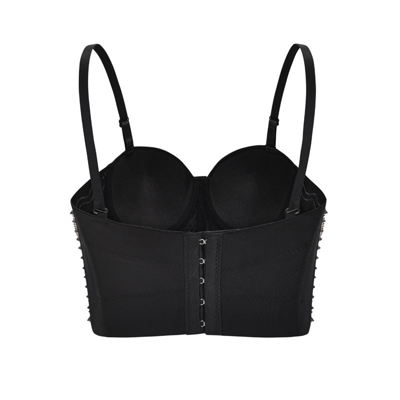 Reggiseno con spalline sottili e perline fatto a mano, nuova catena punk