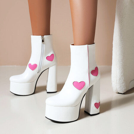 Plus Size Platform Women's Boots Heart-shaped Color Block High Heels