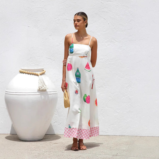 Abito casual con scollo a V e ampio stile da vacanza