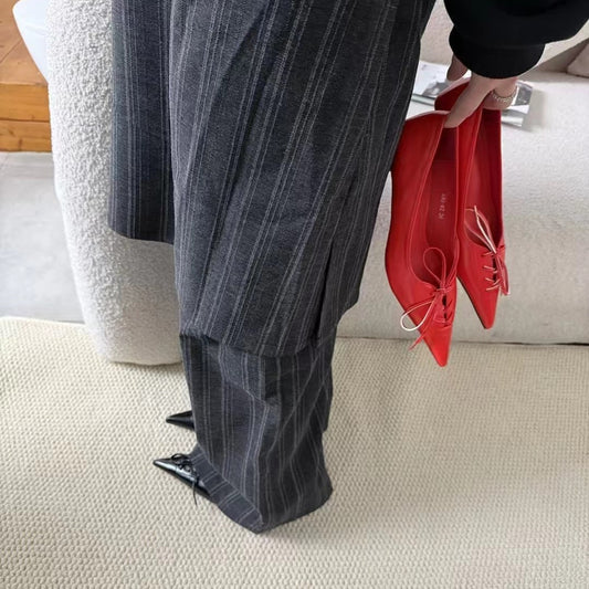 Scarpe con tacco largo e fiocco da donna, alla moda, da infilare, nuove autunnali