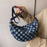 Denim Chessboard Plaid Shoulder Underarm Bag
