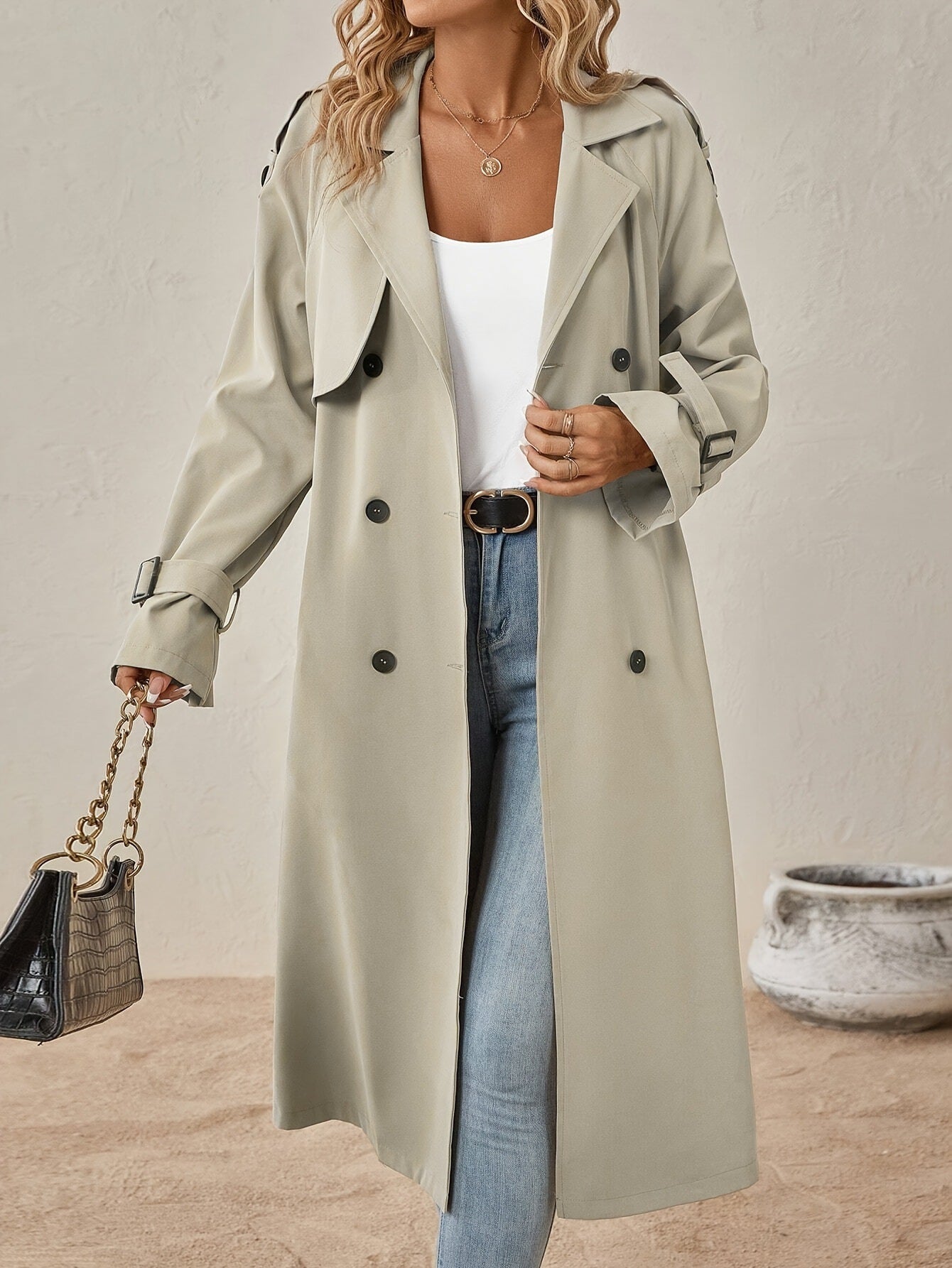 Trench con cintura in stile europeo e americano da donna con alto senso
