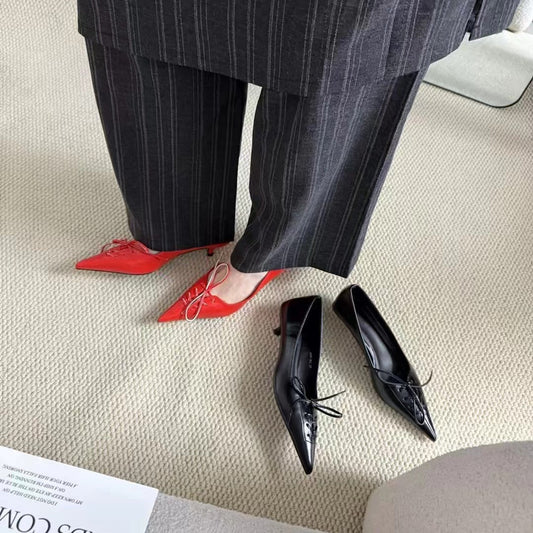 Scarpe con tacco largo e fiocco da donna, alla moda, da infilare, nuove autunnali