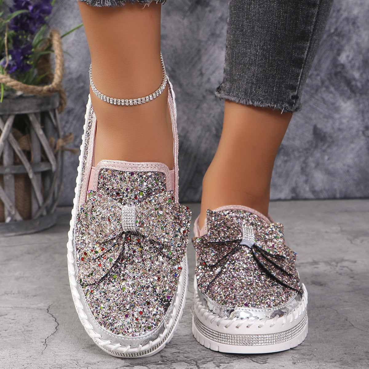 Mocassini con plateau e strass taglie forti da donna
