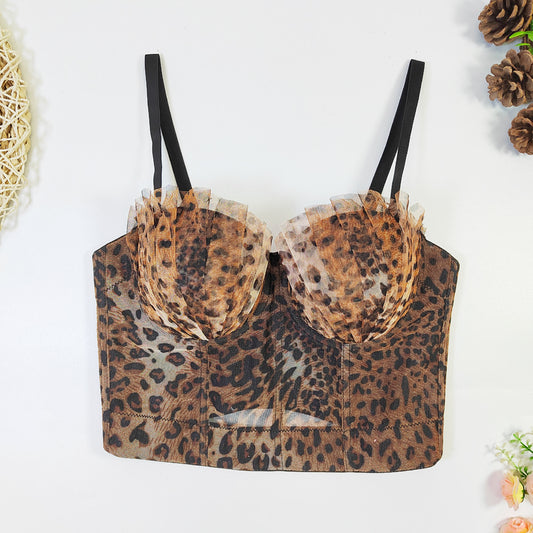 Beauty Back und Push-Up-BH mit innerem Leopardenmuster, verstellbares Tube-Top aus Spitze