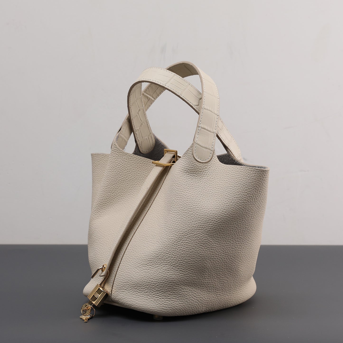Cowhide Painted Vegetable Basket Portable Women's Bag Adjustable Shoulder Strap